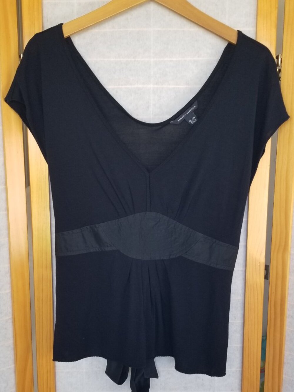 Banana Republic Black Silk Blend T-Shirt Top Belted Short Sleeve Size XL